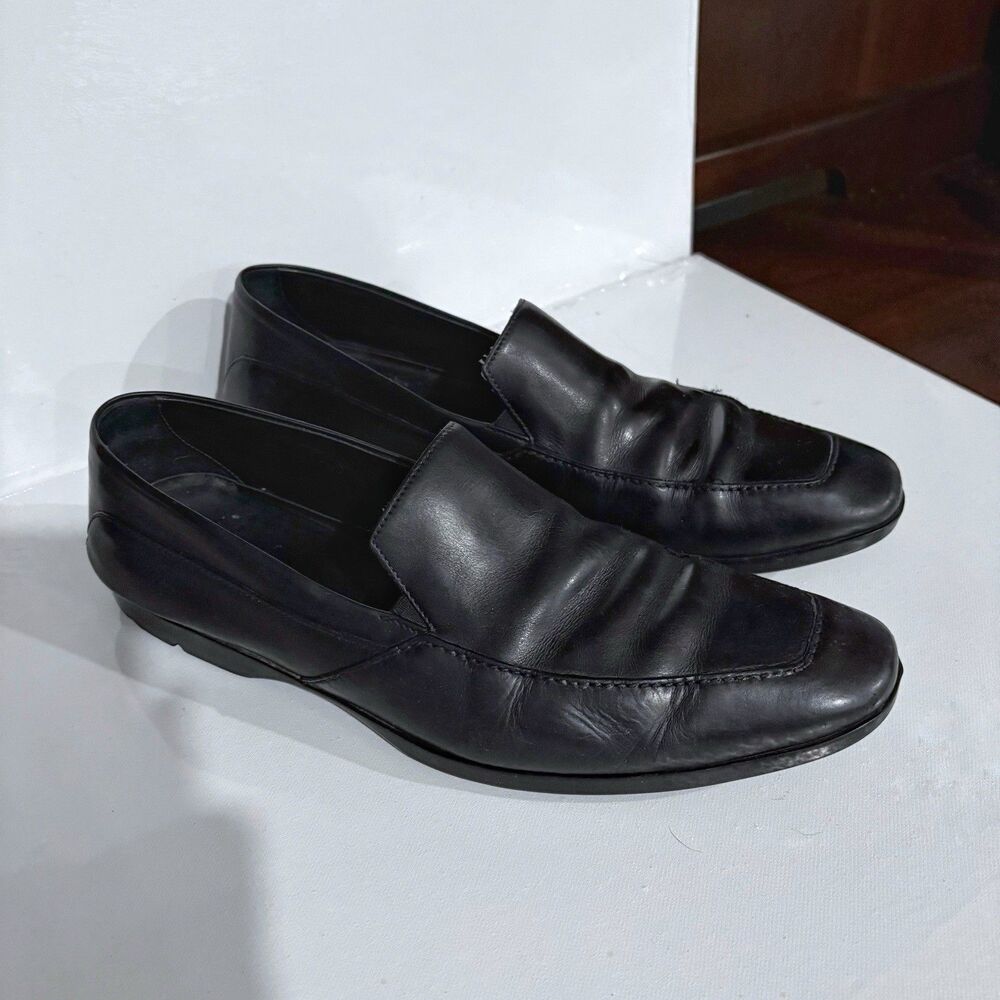 Hugo Boss Loafers Men 10.5 Black Leather Slip On Office Quiet Luxury Officewear